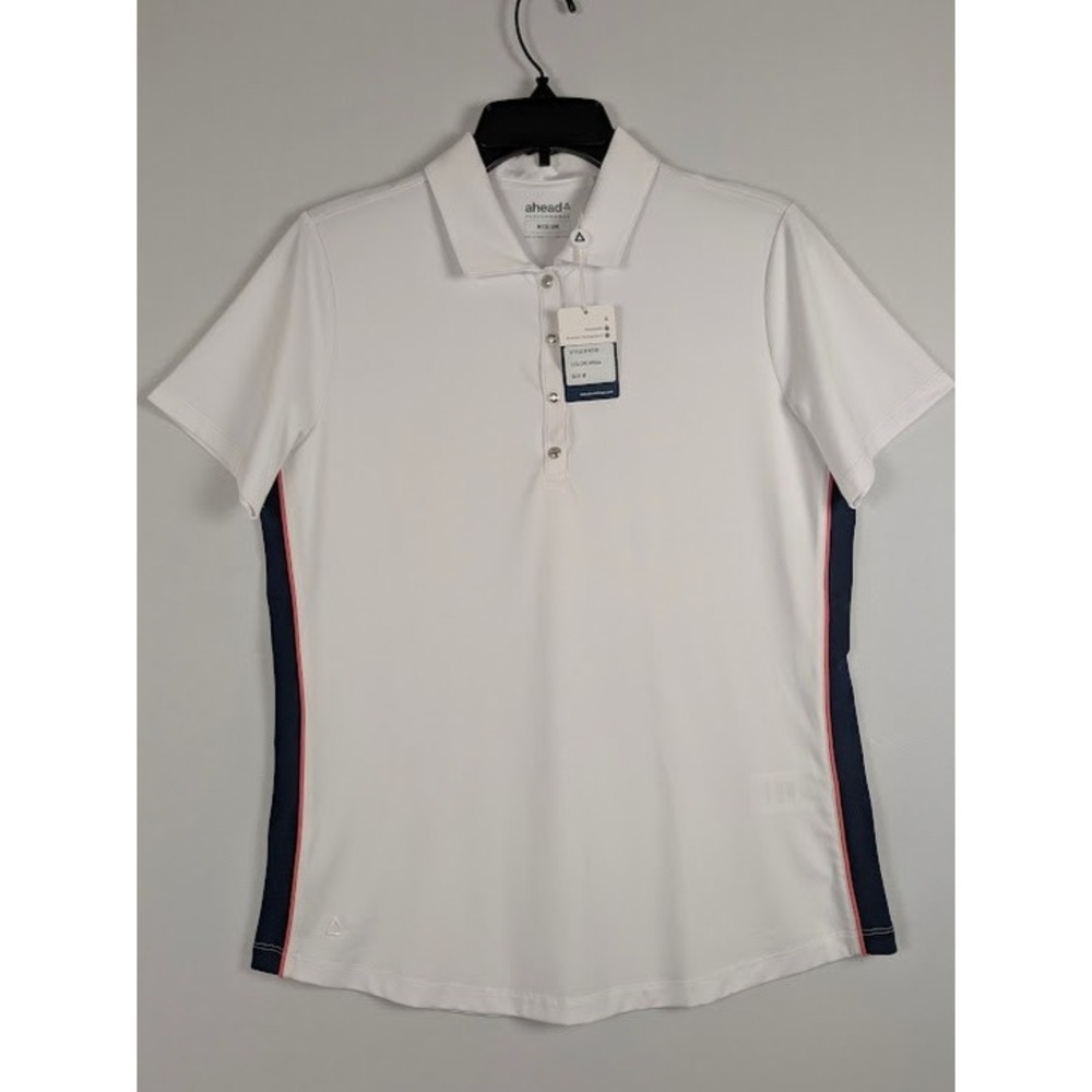 Ahead Performance Golf Polo Shirt Womens M White Navy‎ Pink